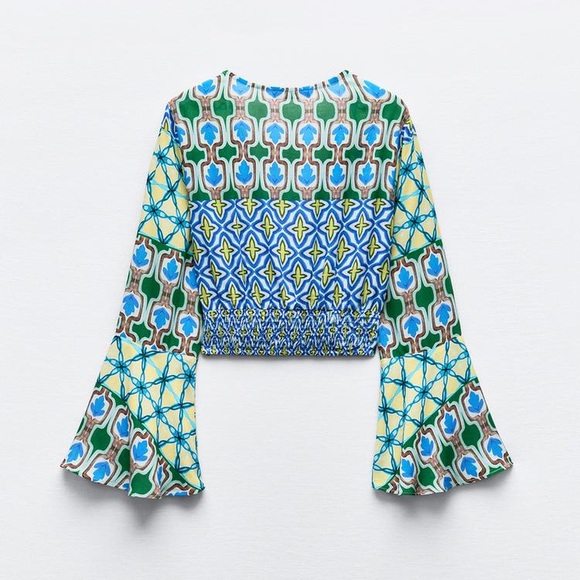 ZARA 🔥2 PIECE SET 🔥 BLOGGERS’ FAVORITE PRINT TOP WITH KNOT & WIDE LEG PANTS - Picture 13 of 16